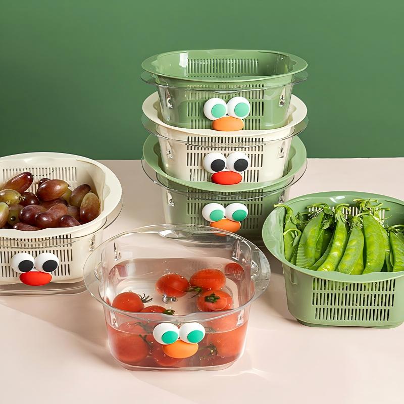 Double-Layer Drain Basket (15.5×15.5×8 cm) — model YM822886402189, BPA-free laundry & cleaning by YAZHEN